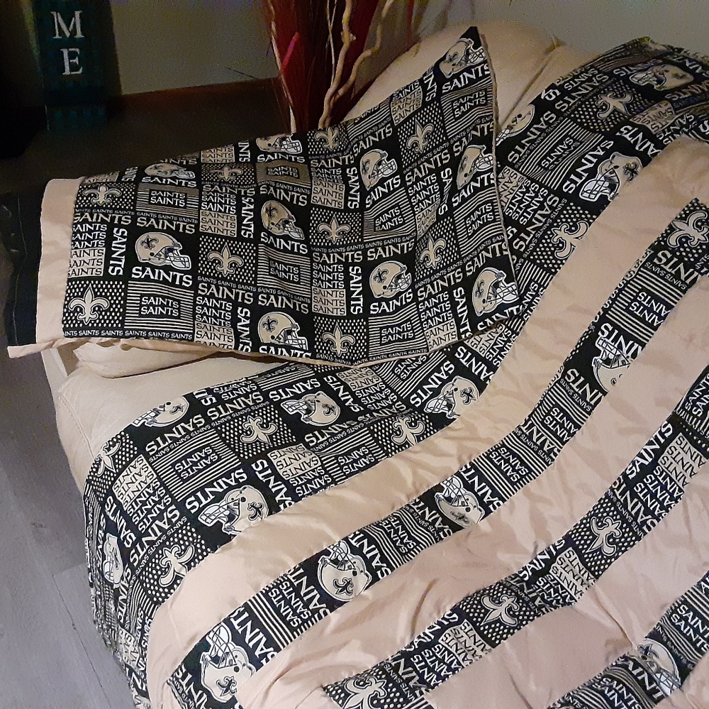 FULL SIZE SAINTS HOMEMADE REVERSIBLE QUILT